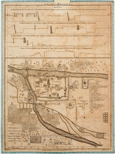 Stad en omgeving van Sirengampatanne of Seringapatnam genomen op verzoek van de heer Robert Adams chirurg door Alexander Cesars LeGou 1775 door Alexander Dalrymple