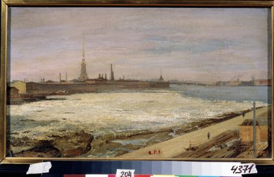 Het drijven van ijs op de rivier de Neva in Sint-Petersburg door Alexander Dimitrievitch Litovtchenko