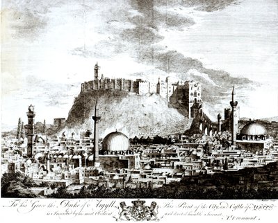 Een uitzicht op de stad en het kasteel van Aleppo, Syrië, 1754 door Alexander Drummond