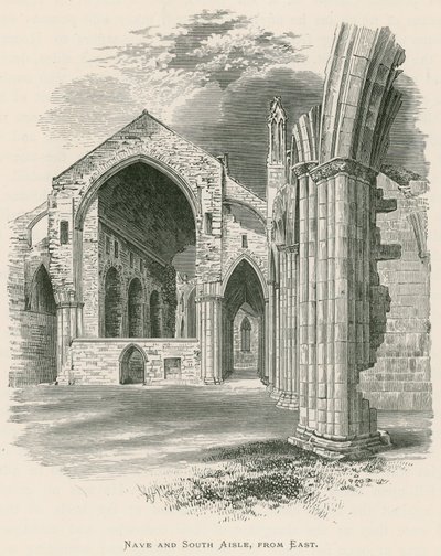 Melrose Abbey, schip en zuidelijke zijbeuk, vanuit het oosten door Alexander Francis Lydon