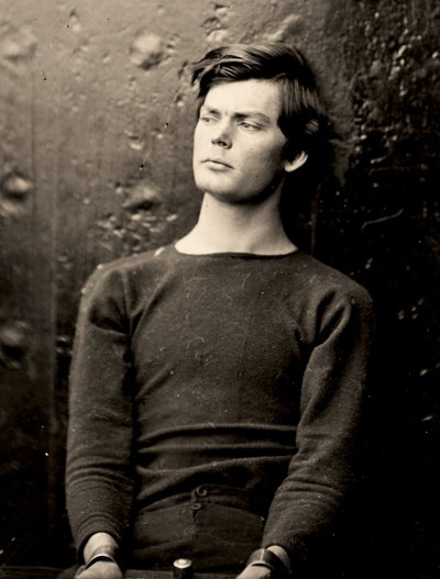 Lewis Powell in polsboeien aan boord van de USS Saugus, 1865 door Alexander Gardner