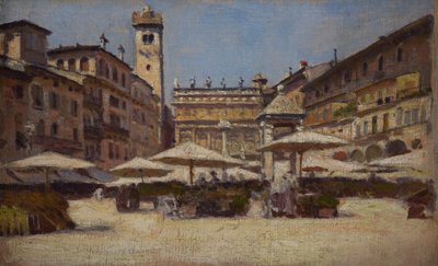 Piazza delle Erbe in Verona, c.1900 door Alexander Gierymski