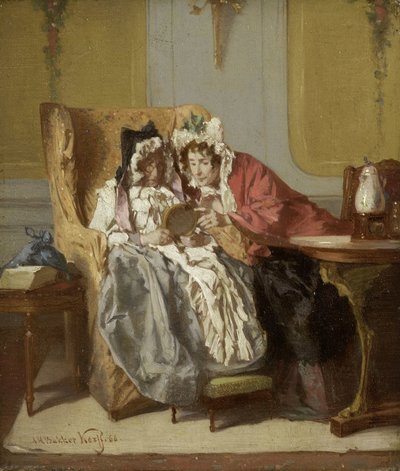 Twee dames die een schilderij bekijken door Alexander Hugo Bakker Korff