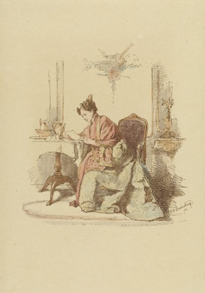 Vrouw die een brief leest aan een tafel door Alexander Hugo Bakker Korff