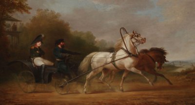 Tsaar Alexander I rijdt in een droschki door Alexander Ivanovich Sauerweid
