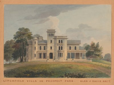 Grace Hill voor Edwin C. Litchfield, Brooklyn, New York voorgevel door Alexander Jackson Davis