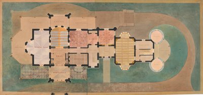 Lyndhurst voor George Merritt, Tarrytown, New York plattegrond van de eerste verdieping door Alexander Jackson Davis