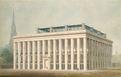 Voorstel voor Astor House Park Hotel, New York perspectief, ca. 1830-34 door Alexander Jackson Davis