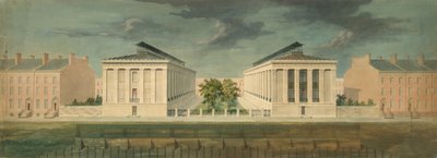 Onuitgevoerd ontwerp voor Cross-Block Terrace Development perspectief, ca. 1831 door Alexander Jackson Davis