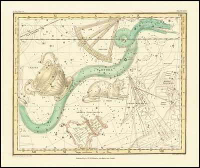 1822 - Alexander Jamieson - Hydra Sextans Felis en Crater door Alexander Jamieson