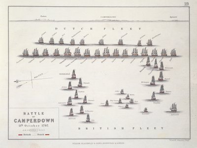 Plan van de Slag bij Camperdown, 11 oktober 1797, c.1830s door Alexander Keith Johnston
