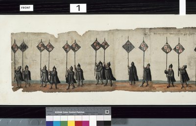 (detail) van The Huntly Funeral Procession, gebruikt voor de uitvaart van George 1st, Markies van Huntly door Alexander Kincaid