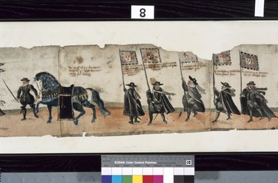 (detail) van The Huntly Funeral Procession, gebruikt voor de uitvaart van George 1st, Markies van Huntly door Alexander Kincaid