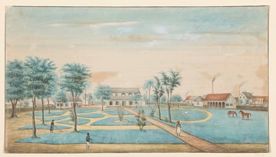 Gezicht op de suikerplantage Catharina Sophia door Alexander Ludwich Brockmann