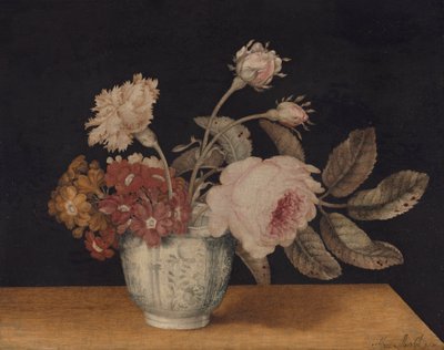 Bloemen in een Delftse vaas door Alexander Marshal
