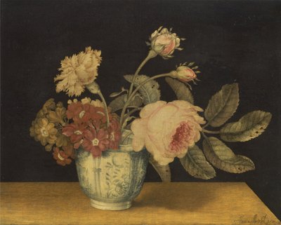 Bloemen in een Delftse vaas door Alexander Marshal