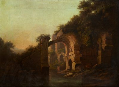 Een verwoeste brug over een rivier, Italië door Alexander Nasmyth
