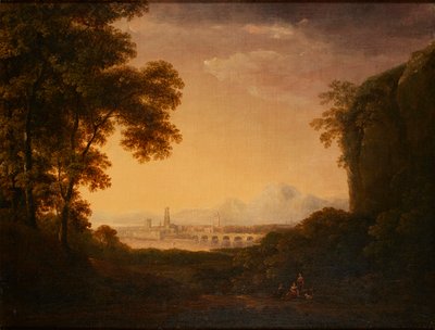 Figuren in een bebost Italiaans landschap door Alexander Nasmyth
