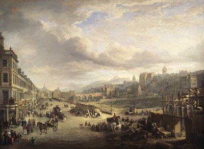 Londen, Princes Street. Begin van de bouw van het latere hoofdgebouw van de "Royal Institution of Great Britain" door Alexander Nasmyth