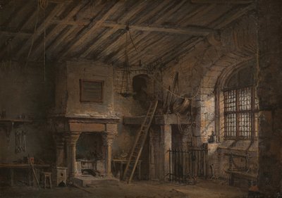 Toneelontwerp voor Heart of Midlothian, The Tolbooth, ca. 1819 door Alexander Nasmyth