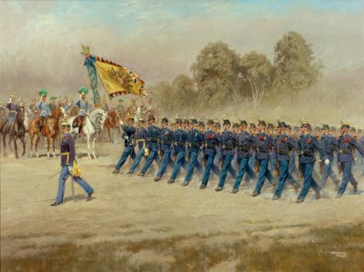 K. u. k. Hoch- und Deutschmeister Infanterieregiment Nr. 4 defileert voor aartshertog Eugen door Alexander Pock