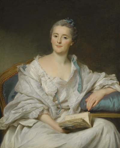Portret van Marie-Françoise Julie Constance Filleul, Marquise de Marigny met een boek door Alexander Roslin