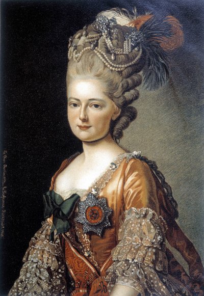 Portret van de grote Russische hertogin Maria Fjodorovna gemaakt in 1777 door de Zweedse schilder Alexander Roslin (1718 - 1793) door Alexander Roslin