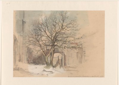 Hof van het Sint Antoniusklooster te Maastricht, in de winter door Alexander Schaepkens