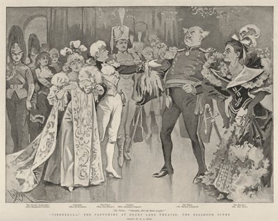 Assepoester, de Pantomime in Drury Lane Theatre, de Balzaal Scene door Alexander Stuart Boyd