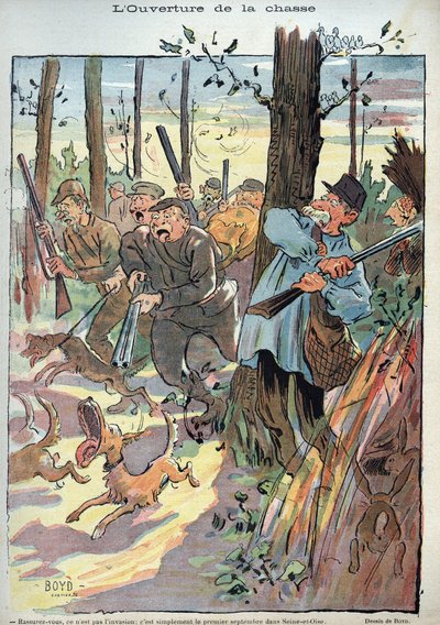 Opening van de jacht - illustratie door Alexander Stuart Boyd (1854-1930) voor Laughter nr. 45 van 1895 door Alexander Stuart Boyd