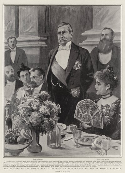 Het banket van de Devoniërs in Londen, Sir Redvers Buller, de president, spreekt door Alexander Stuart Boyd
