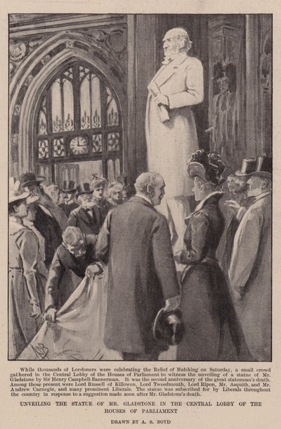 Onthulling van het standbeeld van Mr. Gladstone in de Centrale Lobby van het Parlement door Alexander Stuart Boyd