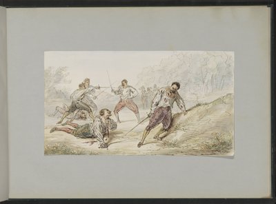 Landschap met duellerende mannen door Alexander Ver Huell