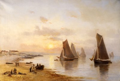 Wanneer de boten thuiskomen, Skerries Beach, avond door Alexander Williams