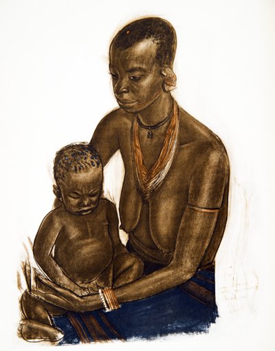 Femme MGogo met haar kind (Dodoma), uit Tekeningen en Schilderijen van Afrika, uitgevoerd tijdens de Citroen Centraal Afrika expeditie, tweede missie Haardt Audouin-Dubreuil, uitgegeven Parijs, 1927 door Alexander Yakovlev
