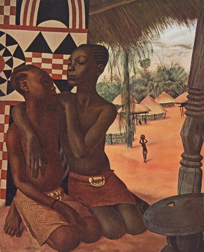 Titi en Naranghe, dochters van chef Eki Bondo (Haut Ouelle) (De een van een Mangbetou moeder, de ander van een Matchaga moeder), uit Tekeningen en Schilderijen van Afrika, uitgevoerd tijdens de Citroen Centraal Afrika expeditie, tweede missie Haardt Audoui door Alexander Yakovlev