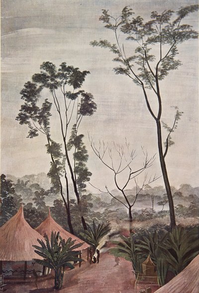 Een Dorp in de Oubangui - Chari, uit Tekeningen en Schilderijen van Afrika, uitgevoerd tijdens de Citroen Centraal Afrika expeditie, tweede missie Haardt Audouin-Dubreuil, uitgegeven Parijs, 1927 door Alexander Yakovlev