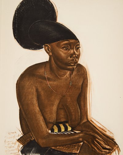 Uru, de Mangbeou (Niangara) haut Ouelle, uit Tekeningen en Schilderijen van Afrika, uitgevoerd tijdens de Citroen Centraal Afrika expeditie, tweede missie Haardt Audouin-Dubreuil, uitgegeven Parijs, 1927 door Alexander Yakovlev