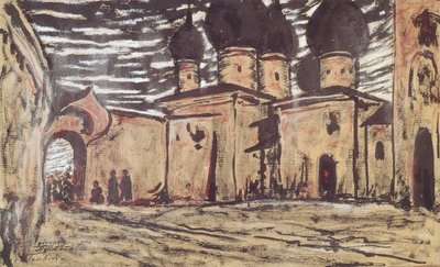 Toneelontwerp voor de opera De Pskov Maagd door N. Rimsky-Korsakov, ca. 1901 door Alexander Yakovlevich Golovin