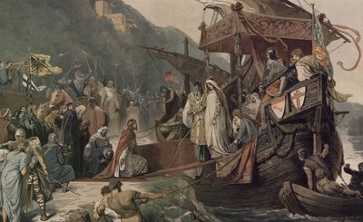 Keizer Frederik II ontvangt zijn bruid Isabella in Stolzenfels door Alexander Zick