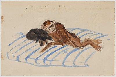 Zelfportret van de kunstenaar als aap met de teckel van Marianne von Werefkin door Alexander von Salzmann