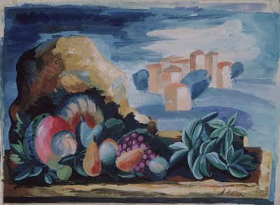 Stilleven met een landschap, 1930s door Alexandra Alexandrowna Exter