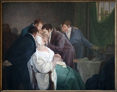 De operatie van de cataract door Baron Guillaume Dupuytren (1777-1835). Schilderij door Alexandre Jean Drahonet, pseudoniem van Alexandre Jean Dubois (1791-1834), olieverf op hout door Alexandre Jean Dubois Drahonet