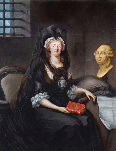 Portret van Marie Antoinette in diepe rouw in de gevangenis van de Tempel. door Alexandre (after) Kucharski