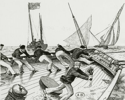 Zeilwedstrijd: Le turn du Bateau-Buoée - tekening door A. Brun, Bibl. des Arts Deco door Alexandre Brun