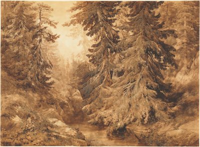 Een Oud Pijnboombos met een Bergbeek door Alexandre Calame