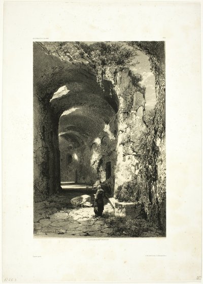 Ruin van een Amfitheater in Pouzzoles (Koninkrijk Napels), plaat 9 uit Oeuvres de A. Calame door Alexandre Calame