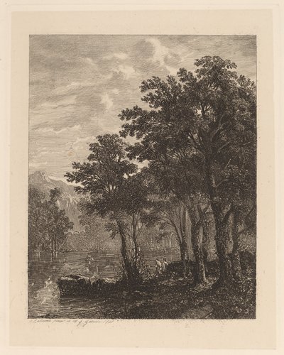 Bomen bij een rivier door Alexandre Calame