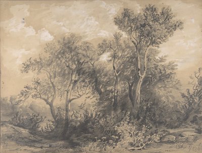 Bomen (recto), Soldaten in een bos (verso) door Alexandre Calame