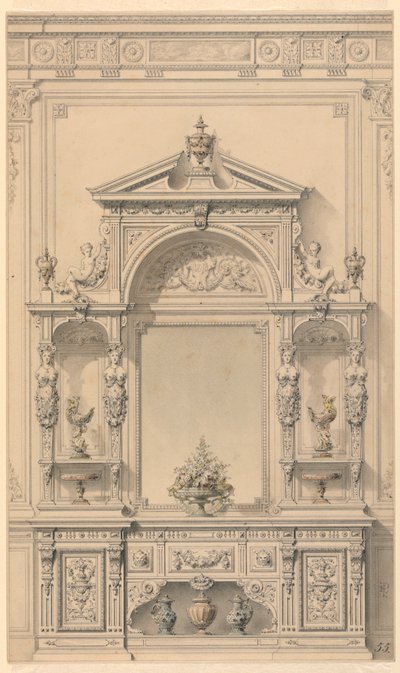 Ontwerp voor vestibulemeubel door Alexandre Eugène Prignot